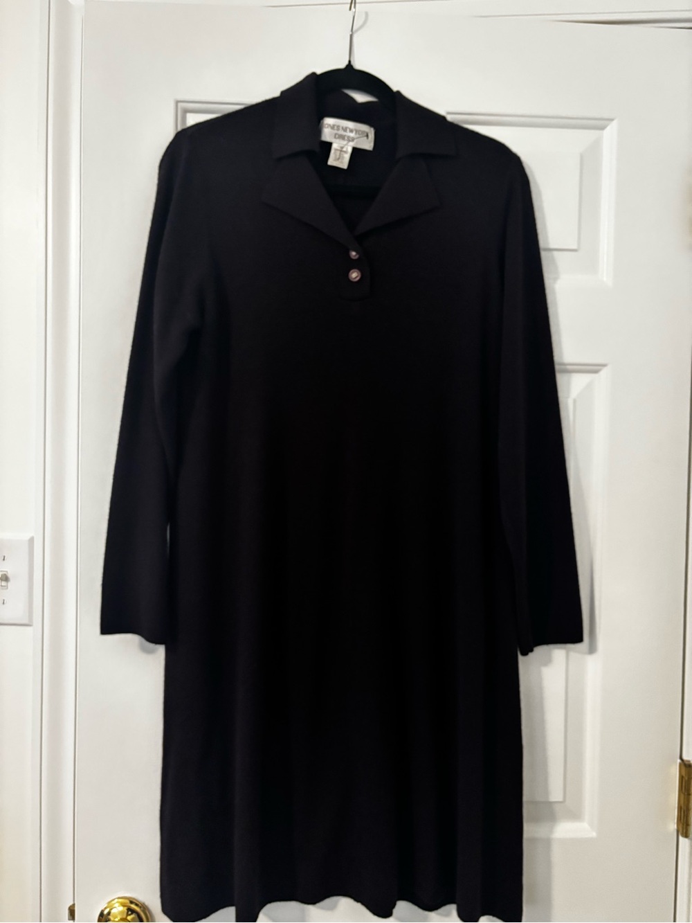 Jones New York Black Long-Sleeve Collared Dress